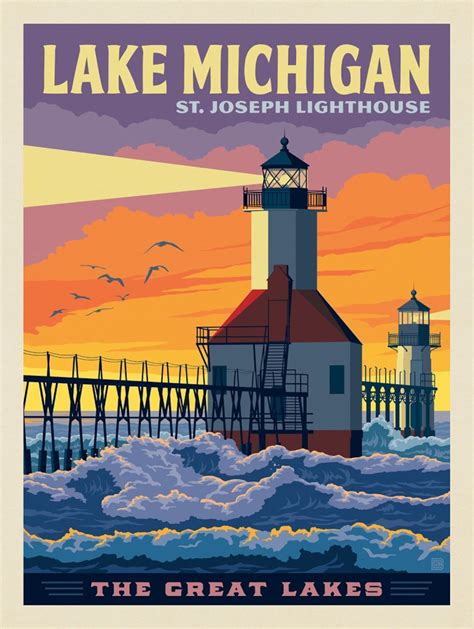 Stjoseph Lighthouse Poster Michigan Great Lakes Art Print Etsy