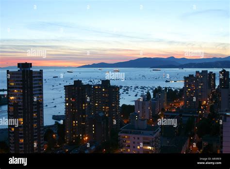 Vancouver skyline at night Stock Photo - Alamy