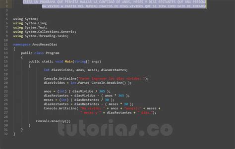 operadores visualStudio c año meses y días vividos Tutorias co