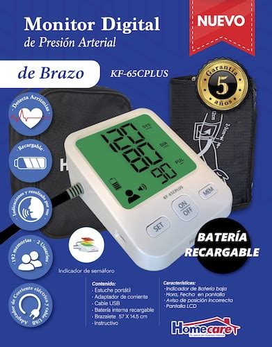 Monitor Digital de Presión Arterial de brazo Con Batería Recargable