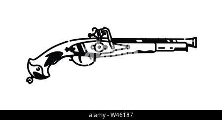 Flintlock Vector Vintage Pistole Abbildung Pistole Waffe Old White