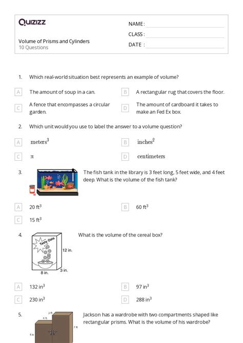 Cylinders Worksheets For Th Grade On Quizizz Free Printable