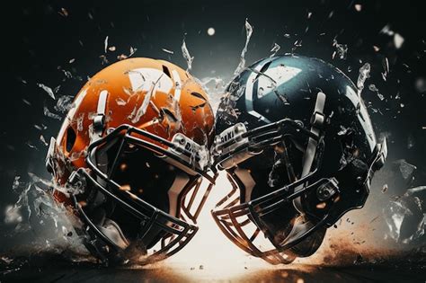 Premium Photo Two Football Helmets Crashing Into Each Other