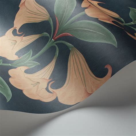 Angel S Trumpet By Cole Son Coral Viridian On Ink Wallpaper