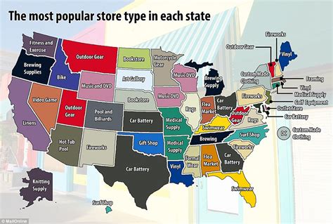 Map Shows Most Popular Type Of Store In Each Us State Daily Mail Online