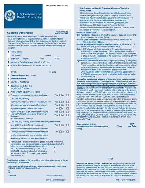 Customs Declaration Form 6059b Forms Docs 2023