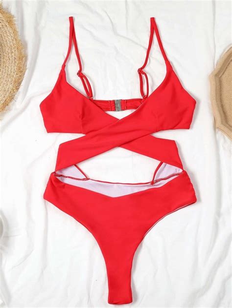 Cut Out Criss Cross One Piece Swimsuit