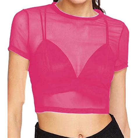 UDAXB Lingerie Women S Sheer Mesh See Through Short Sleeve Crop Tops Casual T Shirt Walmart
