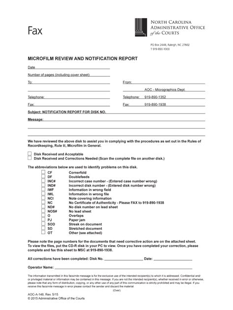 Fillable Online Nccourts Microfilm Review And Notification Report Fax