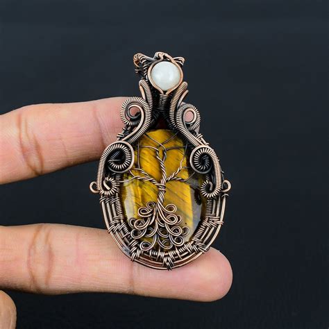 Tiger Eye Tree Of Life Pendant Copper Wire Wrapped Pendant Tiger Eye