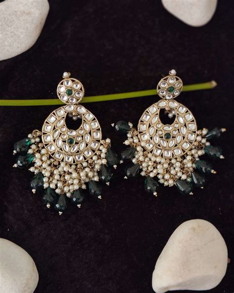 Green Kundan Chand Bali Brandstore