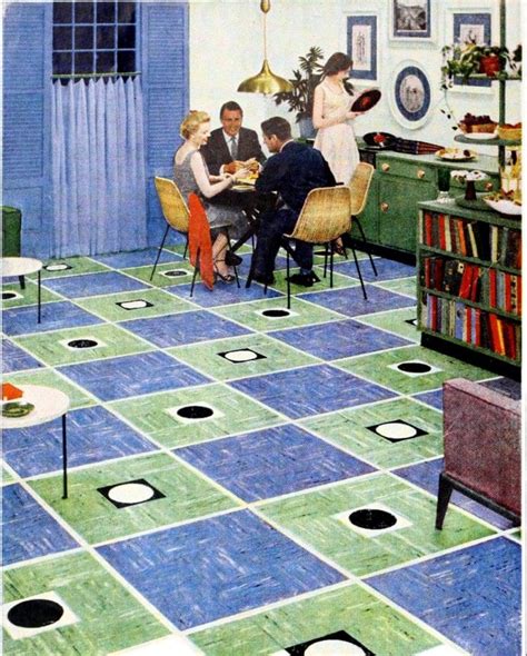 Vintage Home Style 1950s Vinyl Floor Tiles In Square Patterns Click