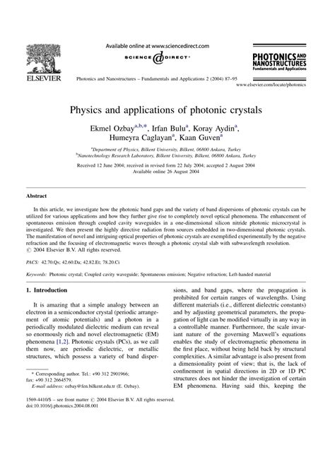 (PDF) Physics and Applications of Photonic Crystals