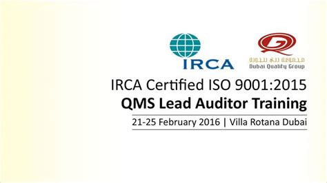 Irca Certified Iso 90012015 Qms Lead Auditor Training At Dubai Quality