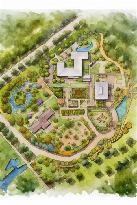 Premium AI Image | A drawing of a plan of a park with a pond and a park house generative ai