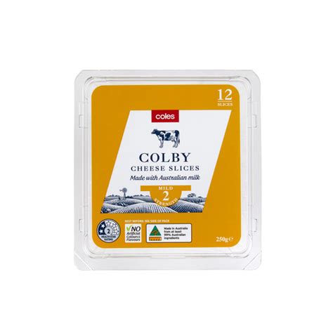 Buy Coles Dairy Colby Cheese Slices 12 Pack 250g Coles