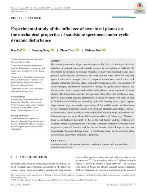 Pdf Experimental Study Of The Influence Of Structural Planes On The