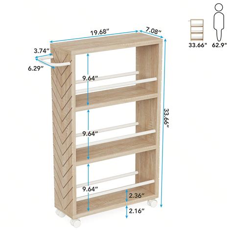 Tribesigns Slim Rolling Cart Wood Utility Cart Brown Kitchen Carts