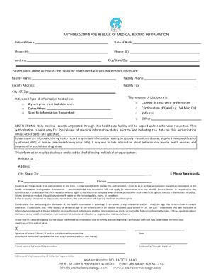 Fillable Online Medical Record Authorization Form Instructions