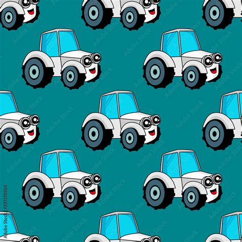 Cute Kids Car Pattern For Girls And Boys Colorful Car Tractor On The