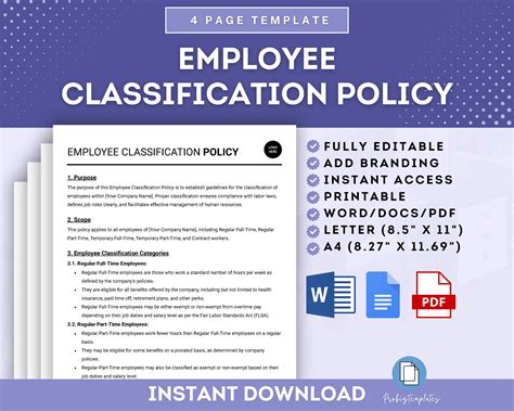 Employee Classification Policy Template Probiztemplates