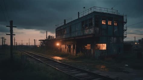 Uma Esta O De Trem Um C U Escuro E Um Pr Dio Uma Luz No Topo