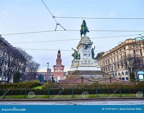 Giuseppe Garibaldi Statue In Largo Cairoli Square With The Filar