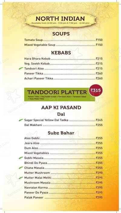 Menu At Sagar Ratna Noida The Great India Place Mall