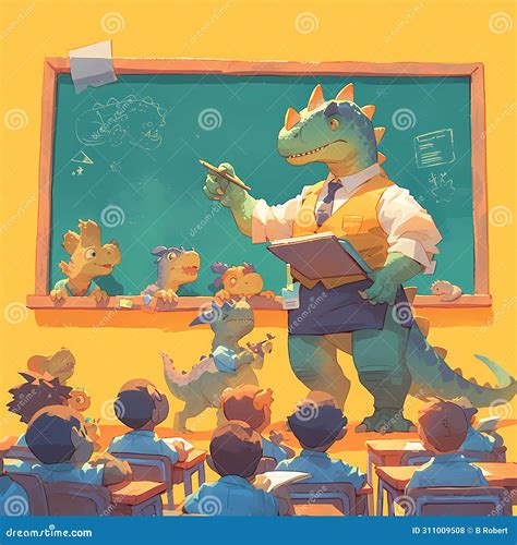 The Dinosaur Teacher Inspires Learning Stock Illustration