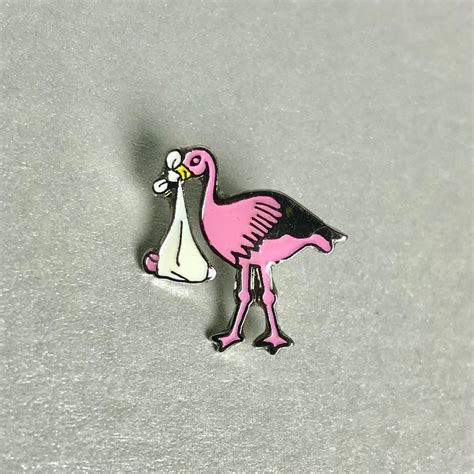 Vintage Pink Flamingo Newborn Baby Mini Pin Silver Tone Pink Enamel