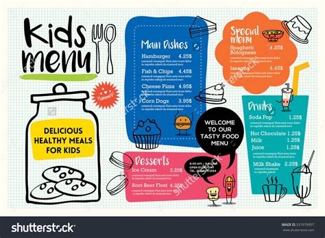 Cute Colorful Kids Meal Menu Placemat Design Vector Template Kids