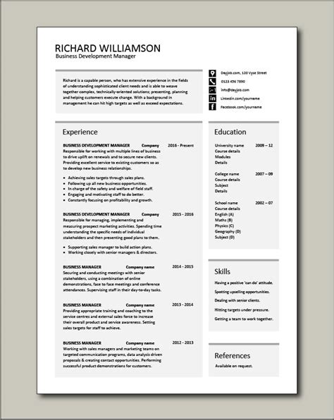 Business development manager CV template, managers resume, marketing ...