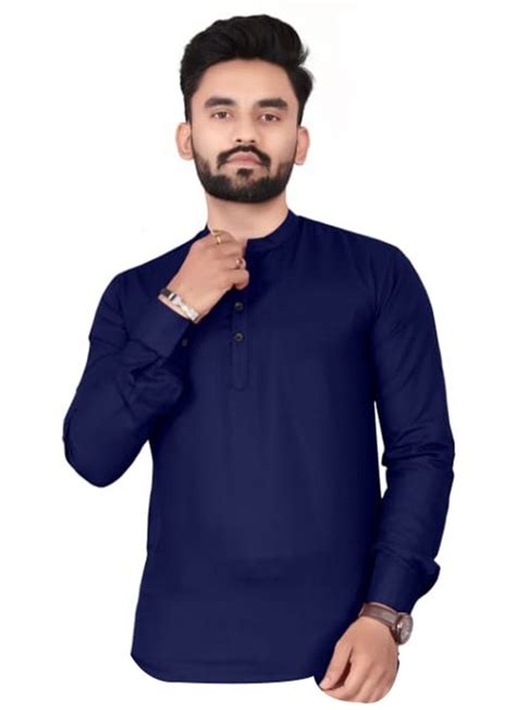 Plain Men Navy Blue Cotton Short Kurta At Rs Piece In Surat Id