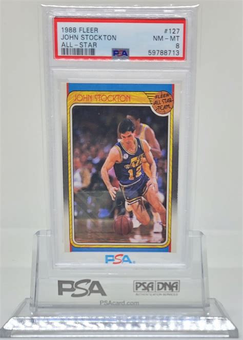 1988 FLEER JOHN STOCKTON ALL STAR RC 127 PSA 8 NMMT SET BREAK JAZZ HOF