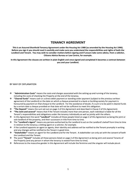 Fillable Online Assured Shorthold Tenancy Agreement Landlord Action