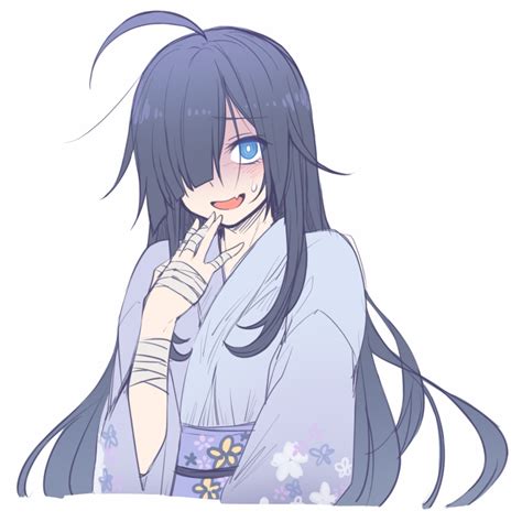 Safebooru 1girl Ahoge Bandage Bandaged Arm Bangs Black Hair Blue