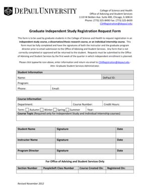 Fillable Online Csh Depaul Graduate Independent Study Registration