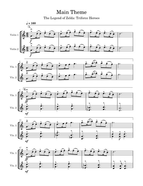 Triforce Heroes Main Theme Violin Duet Sheet Music For Violin