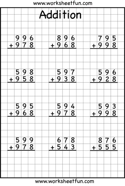 Addition With Regrouping Worksheets 3rd Grade