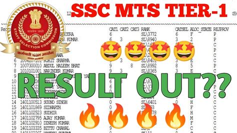 SSC MTS Result 2022 SSC MTS 2022 Result SSC MTS Tier 1 Result 2022