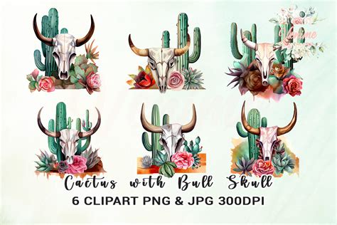 Cactus With Bull Skull Watercolor Graphic By Venime · Creative Fabrica