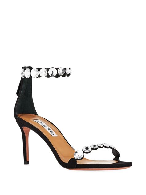 Aquazzura Maxi Tequila 75mm Crystal Embellished Sandals Black Farfetch