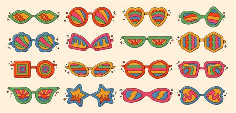 Groovy Retro Sunglasses Set Hippie Eyewear 34778935 Vector Art At