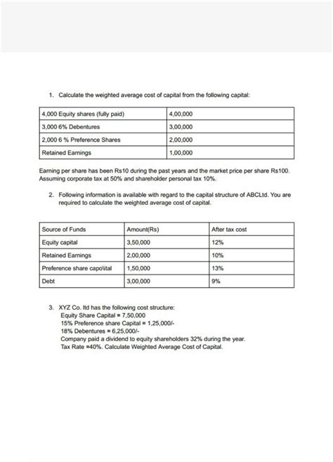 1 Calculate The Weighted Average Cost Of Capital From The Following Capi