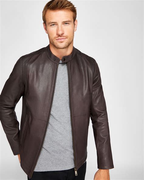 Ted Baker Leather Biker Jacket Brown Mens Clothing Sale Jackets