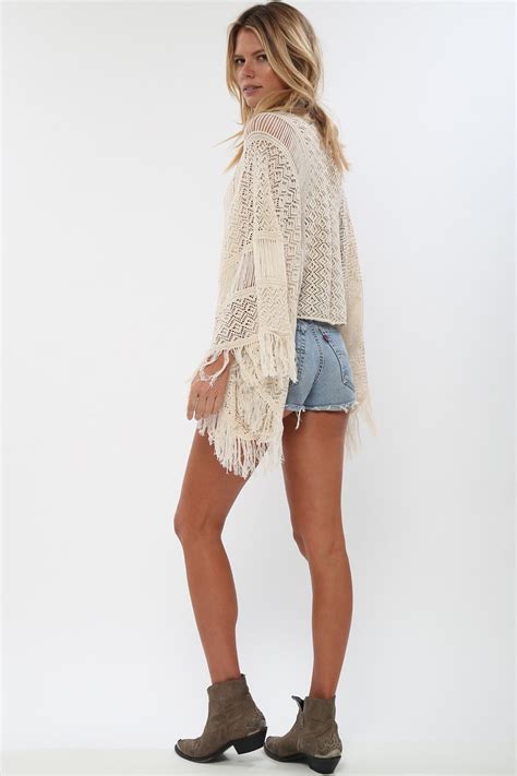 Island Gypsy Sheer Knit Top In Linen Goddis Knitwear