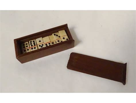 Old Miniature Domino Game Box Wooden Box Bone Tokens Th Century