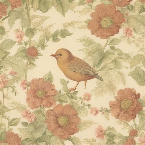 Premium Photo | A bird is on a floral wallpaper with flowers