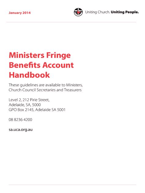 Fillable Online Sa Uca Org Fringe Benefits Account Handbook Uniting