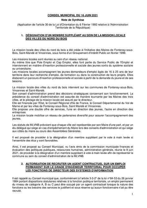 Calaméo Conseil municipal du 16 juin 2021 Note De Synthèse